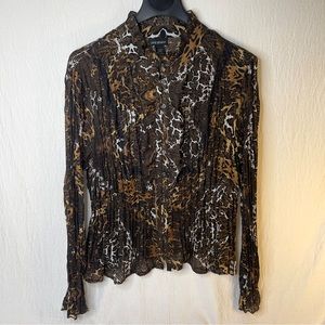 Lane Bryant Pleaded Cheetah Print Long Sleeve Button to Loop Closure Size 26/28